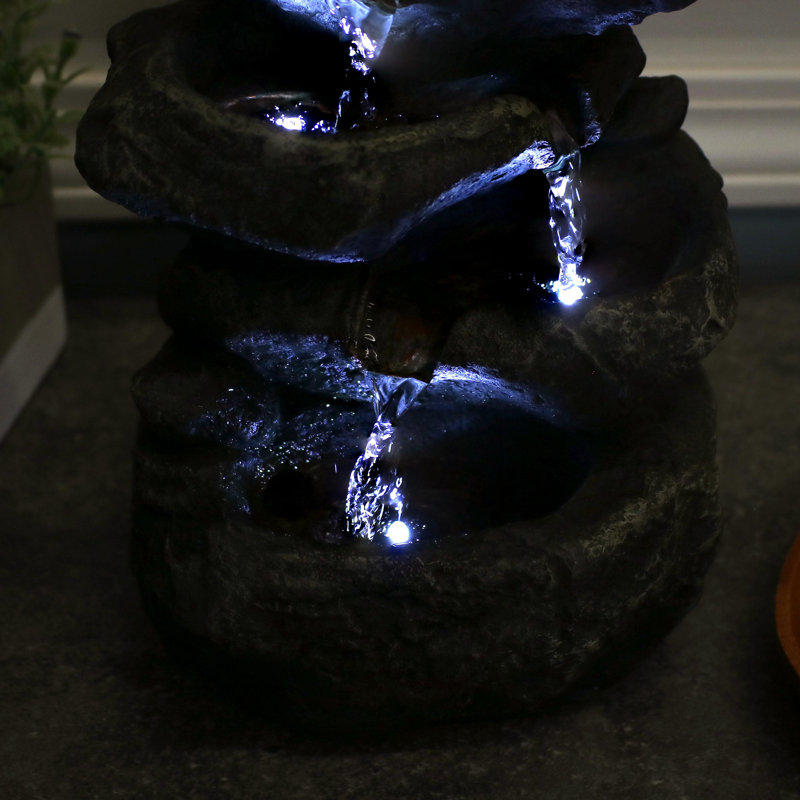  Stacked Polyresin Rocks Rustic Tabletop Fountain with LEDs