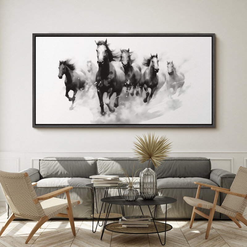 Chevaux qui courent, H 30 po x l 60 po, Noir, noir, noir, noir