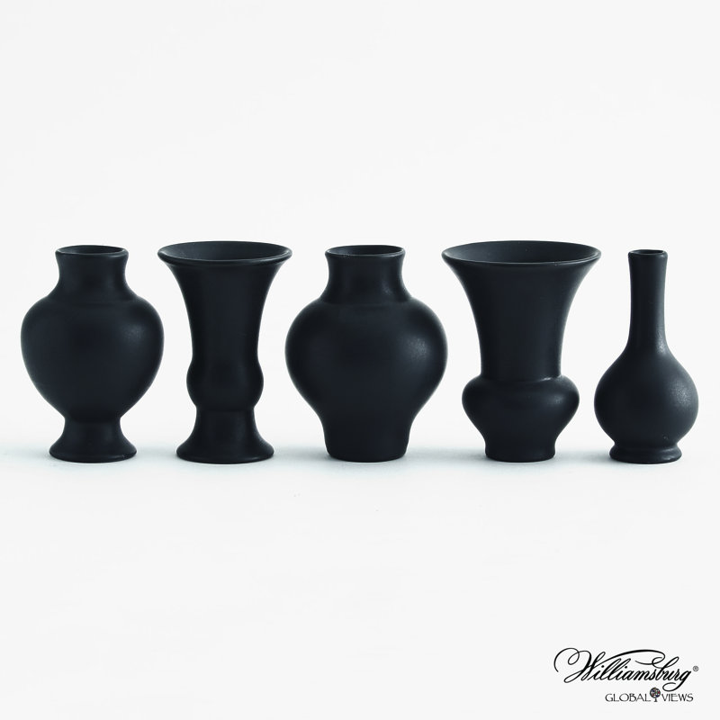 5 Piece Mini Chinoise Vase Set-Matte Black, Matte Black