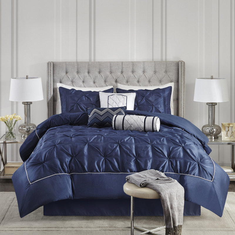 Magnifique édredon bleu marine 7 pièces, Édredon de très grande taille et 6 pièces suppl, Marine