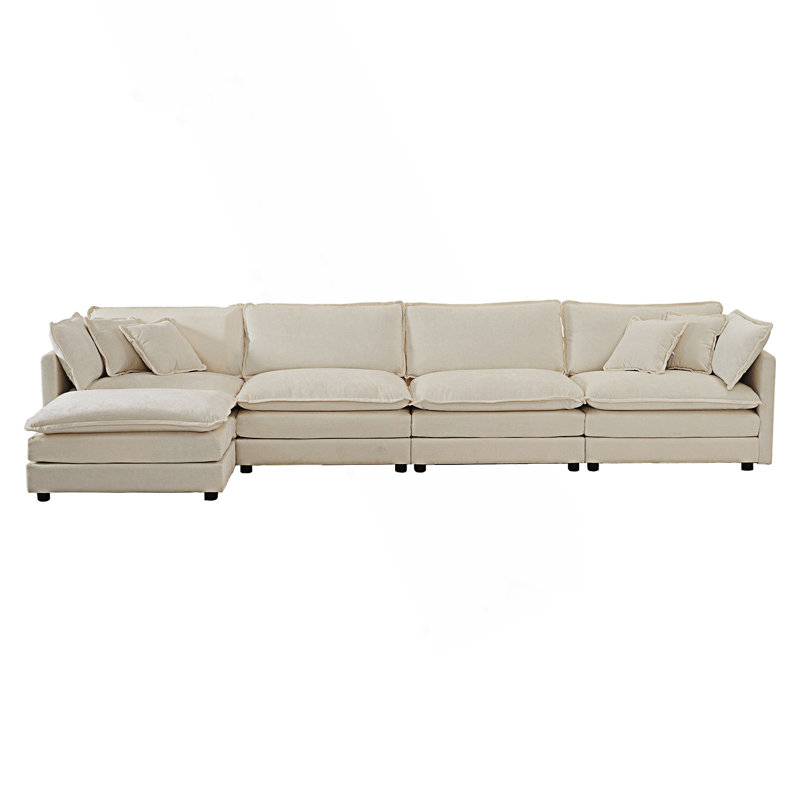 Canapé modulaire modulaire, canapé en forme de U, canapé modulaire convertible 5 places avec 1 repose-pieds, Chenille beige