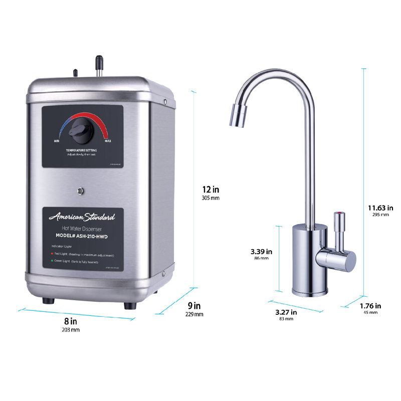 Système de distribution d'eau chaude instantanée American Standard ASH210, robinet à poignée simple avec réservoir en acier inoxydable