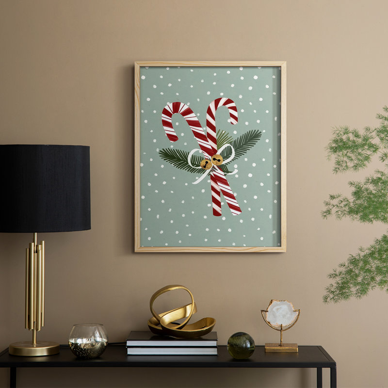«Peppermint Snowman Collection B», reproduction encadrée - bois massif, Naturel, H 11 po x l 9 po