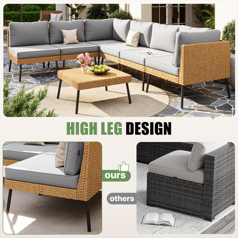 7-piece Outdoor Patio Conversation Sofa Sets With Removable Cushions, All-weather Wicker Sectional Seating Group With Coffee Table