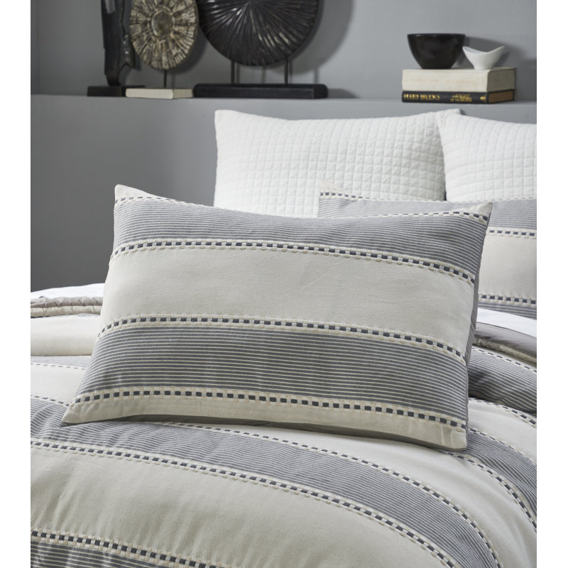 Janson Polyester Jacquard Striped Comforter, Ivory/Gray Striped, King Comforter + 2 King Shams