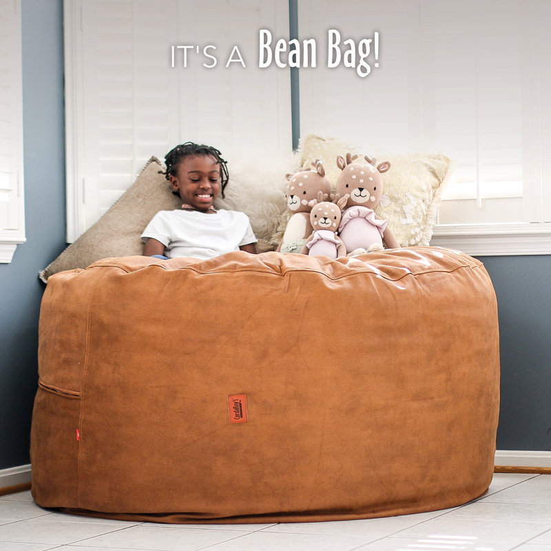 CordaRoy's Faux Leather Convertible Bean Bag Chair, Cognac Faux Leather, Large (King)