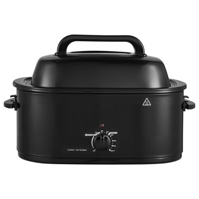 Electric Roaster Oven, 24 Qt, Black, 1450W, Self-Basting Lid, Adjustable Temperature 150-450°F, Countertop Cooker with Defrost/Warm Functions, Removable Pan and Rack