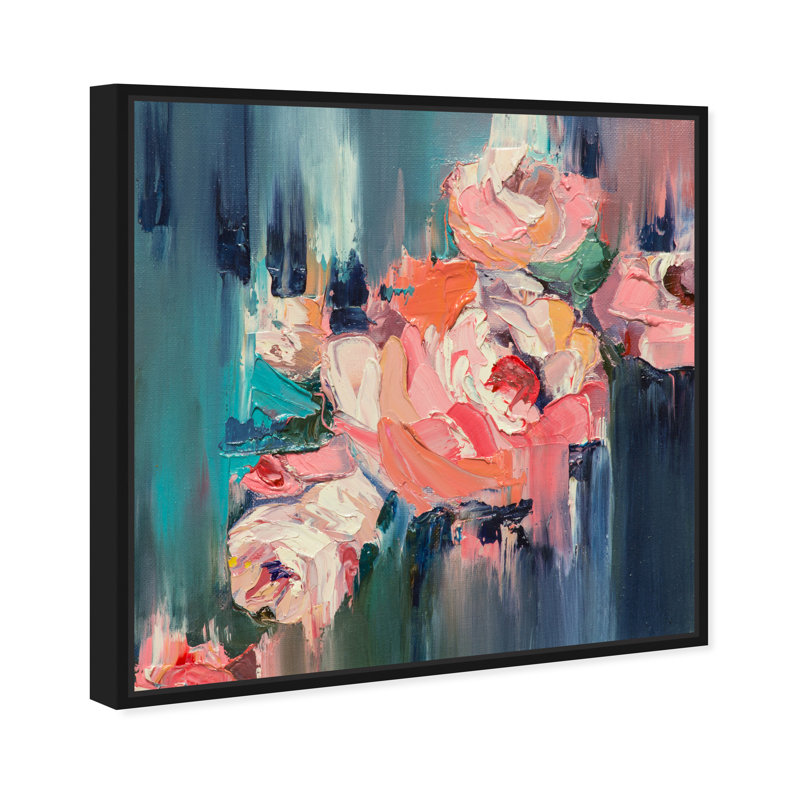 Abstrait «Show Me Love Textures» - peinture sur toile, Toile avec cadre noir, H 12 po x l 12 po