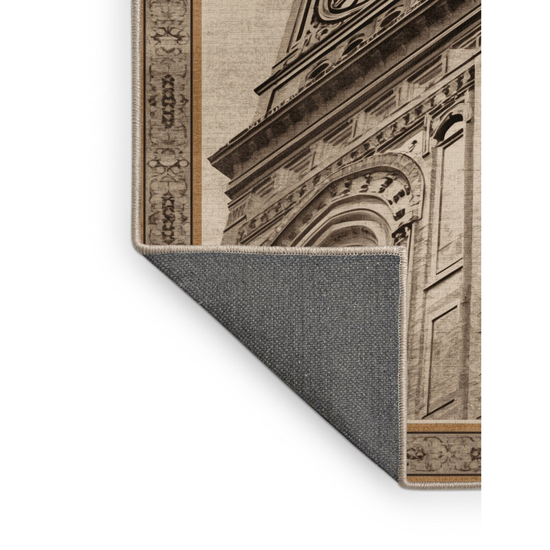 Soft Plush Cadwall First Clock Tower Classic Oriental Area Rug in Gray – Beige Binding, 5x8
