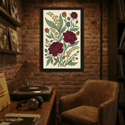 Plants & Flowers Floral Pattern With Red Roses And Yellow Bells