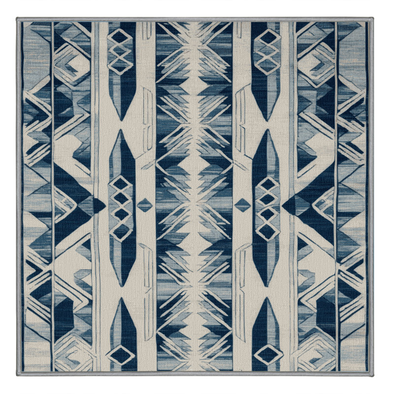 Machine Washable Art Deco Gray Area Rug, Square 7'