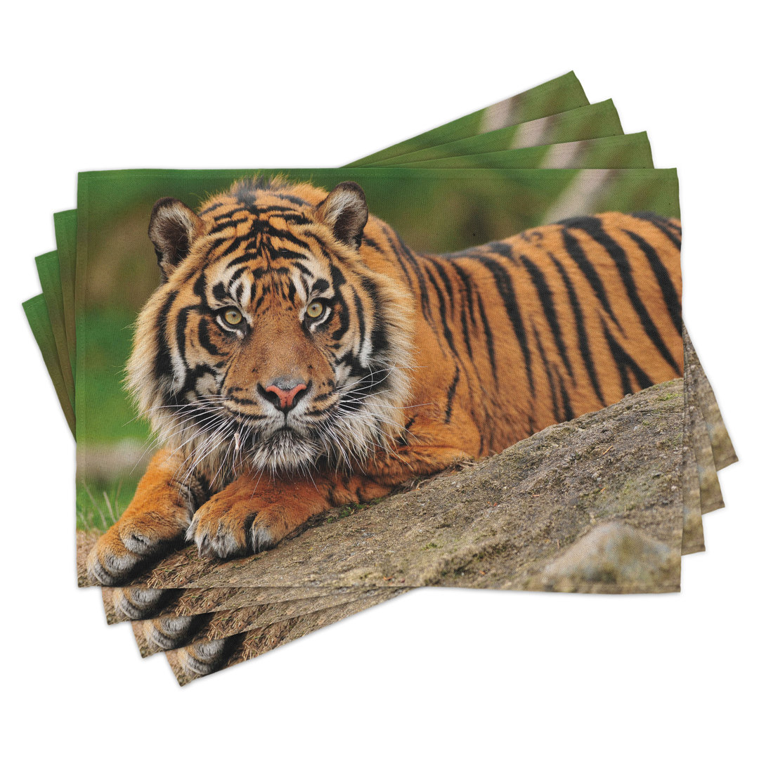 Platzdeckchen 4er-Set, Tiger kauernd auf Felsen, Multicolor