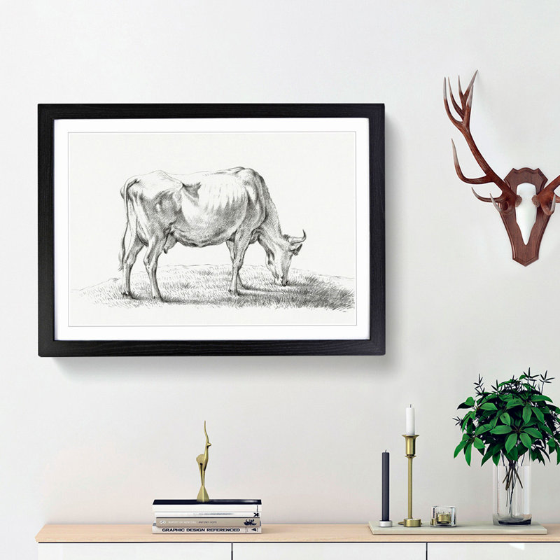 A Grazing Cow by Jean Bernard - Single Picture Frame Print, Black Framed, 45cm H x 63cm W x 2cm D