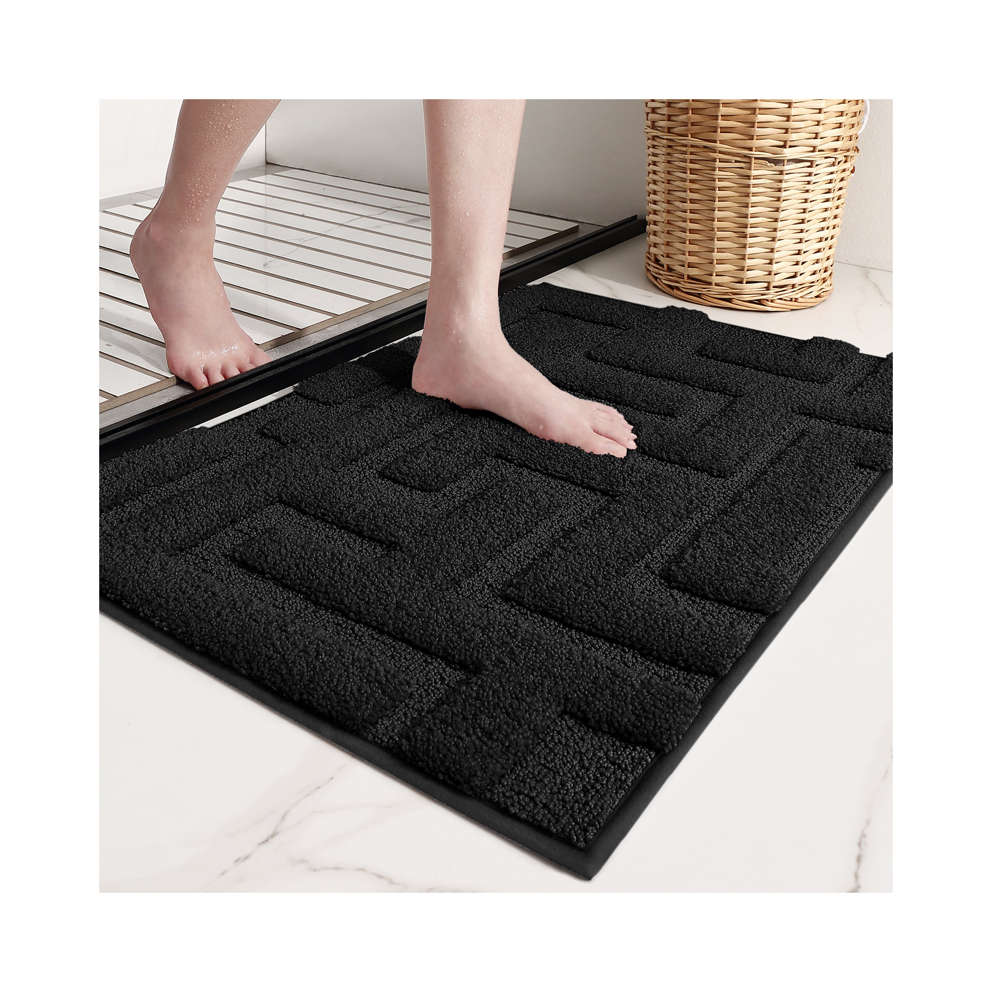 Non-Slip Bath Rug, Black, 16" L x 24" W