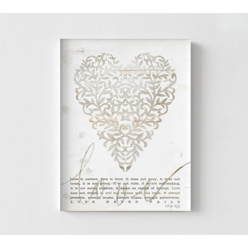 «Love Never Fails With Heart» par Cindy Jacobs, 1 Corinthiens 13: 4-8, reproduction d'affiche, verset biblique encadré, premier cadeau d'anniversaire