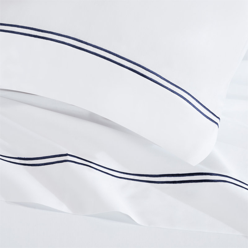 Ensemble de draps de lit Fieldstone, Ensemble de draps pour lit simple TG avec 1 taie d, Blanc/bleu marine