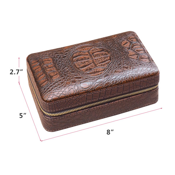 4 Cigar Cedar Wood Lined Portable Travel Case - Brown Crocodile