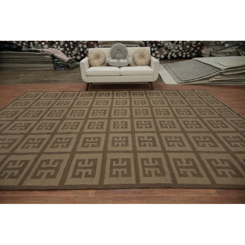 Tapis turc brun à motif géométrique kilim 10 x 13