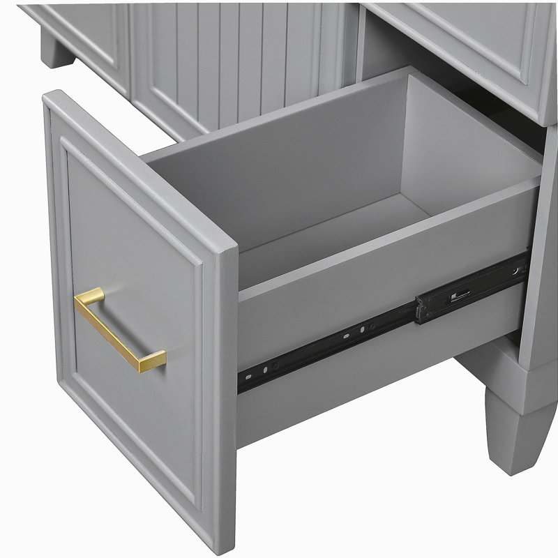Lavabo de salle de bain 36 po avec lavabo en céramique, structure en bois massif, porte à fermeture en douceur, tablettes réglables, 3 tiroirs, y compris un tiroir double pour le rangement du sèche-cheveux