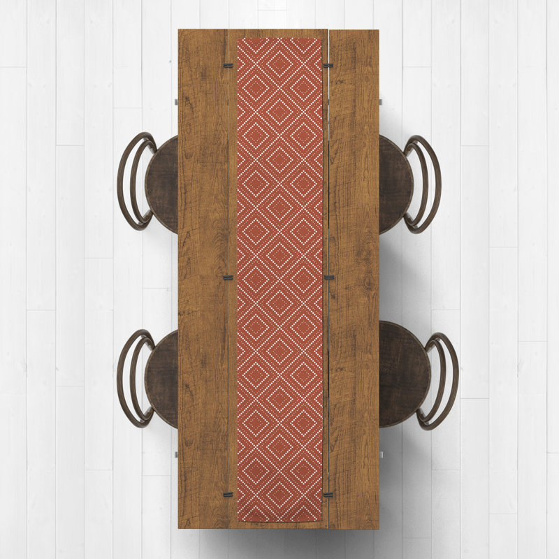 Auric Rectangle Geometric Polyester Table Runner, 90" x 16", Brown