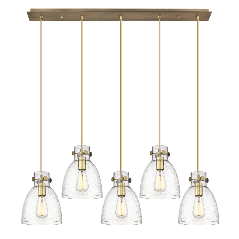 Luminaire suspendu grappe 5 lumières Amrith, Bullé, Laiton brossé