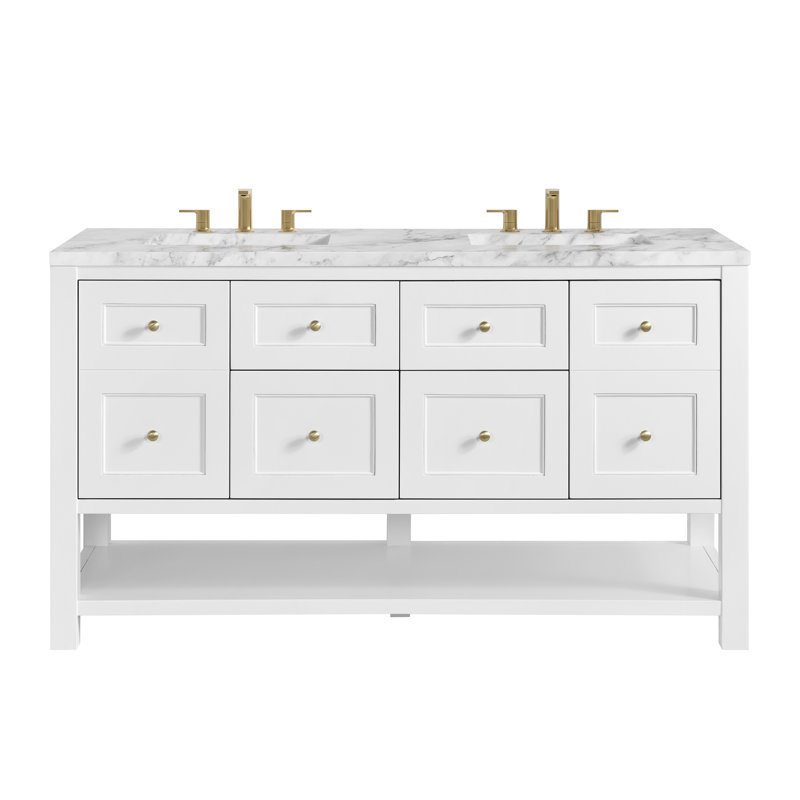 Breckenridge 60'' W Double Vanity, Bright White, Carrara White Marble, Widespread