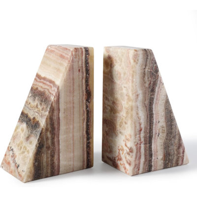 Natural Onyx Bookends for Shelves, Decorative Bookends for Heavy Books, Non-Slip Heavy Duty Book Stopper for CD/Movies