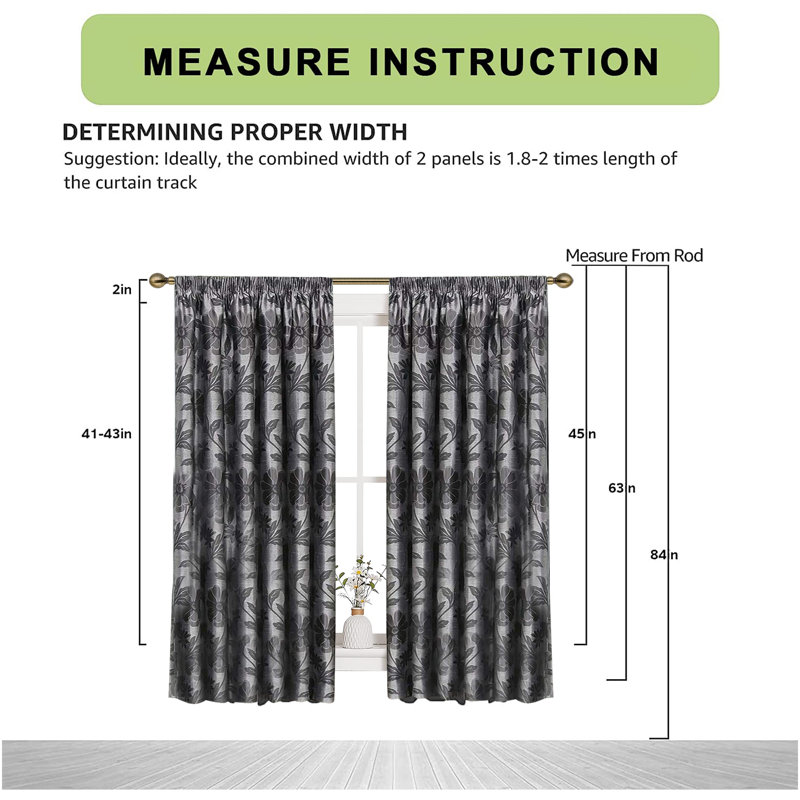 Mishler Cotton Blend Room Darkening Curtain Pair, Width 228 x Drop 228cm, Silver/Grey