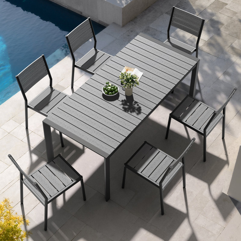 Ensemble de salle à manger rectangulaire pour 6 personnes en L 83 po avec chaises empilables, Gris/noir