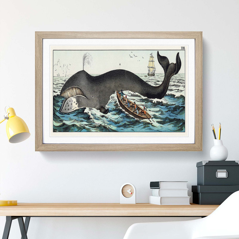 Hunting a Whale - Framed Print, 48cm H x 65cm W x 2cm D, Oak Framed