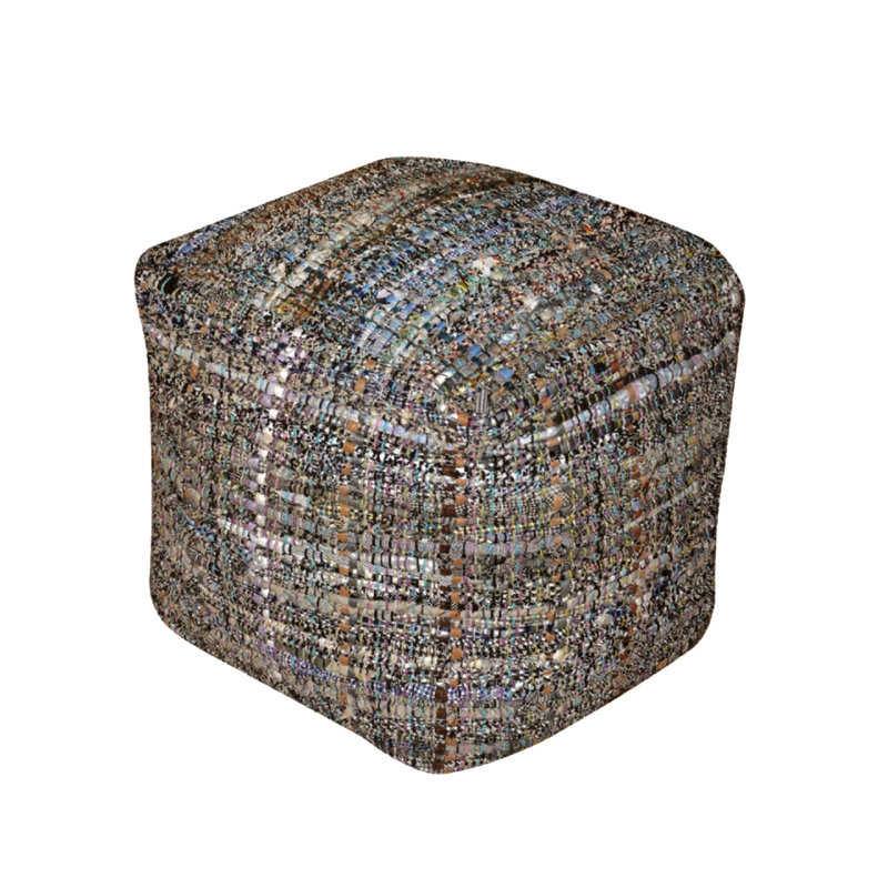 Repose-pieds Koki fabriqué à la main en tissu, tabouret décoratif en denim recyclé kaki avec motif tressé, repose-pieds écologique pour le salon et la chambre à coucher