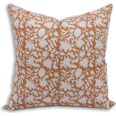 Housse de coussin en lin de luxe à imprimé bloc de main pour canapé, lit ou fauteuil d'appoint - 14 po x 14 po