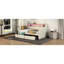 Lit de jour simple beige avec options de rangement, lumières à DEL et douille pour station de charge, décoration de revêtement-1992975444