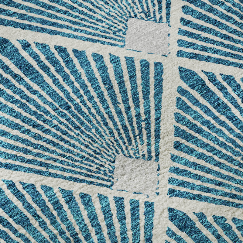 Tapis bleu sarcelle lavable à la machine Premium Prisco, Rectangle 1 pi 8 po x 2 pi 6 po