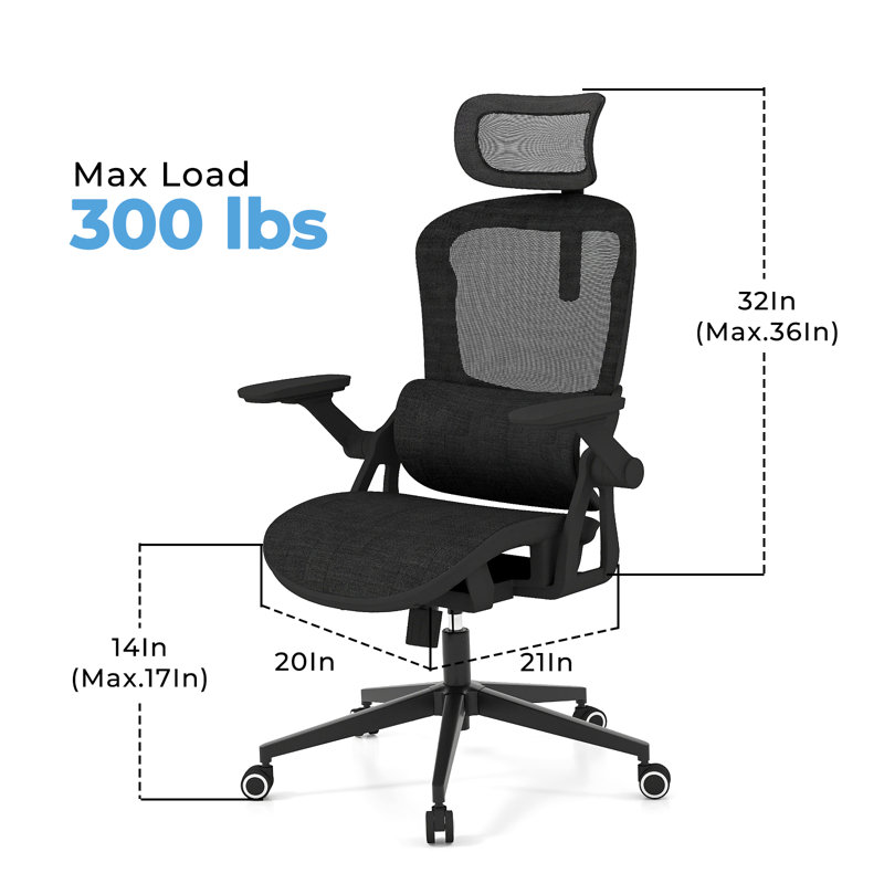 Omir Ergonomic Office Chair With Lumbar Support & Flip Up Arms Home Office Desk Chairs Rockable Swivel High Back Computer Chair  Mesh Study Chair