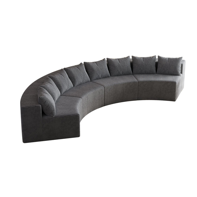 Canapé en mousse Corduroy, H 30,5 po x l 156 po x P 36 po, Velours côtelé gris