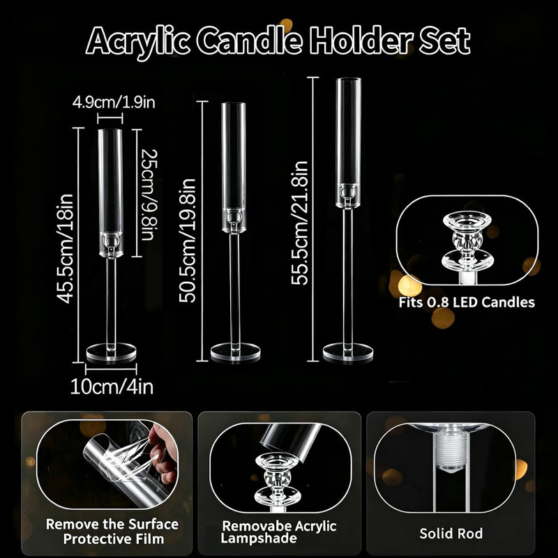 6Pcs Taper Candle Holder Acrylic Candlestick Holder Clear Set For Table Centerpiece, 6