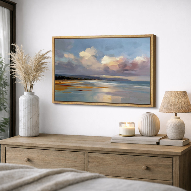 «Pastel Coastal Sunset Seascape», images de salon plage sereine, impression sur toile encadrée, H 16 po x l 24 po x P 1,5 po