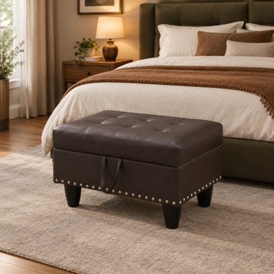 Faux Leather Storage Ottoman Living Room
