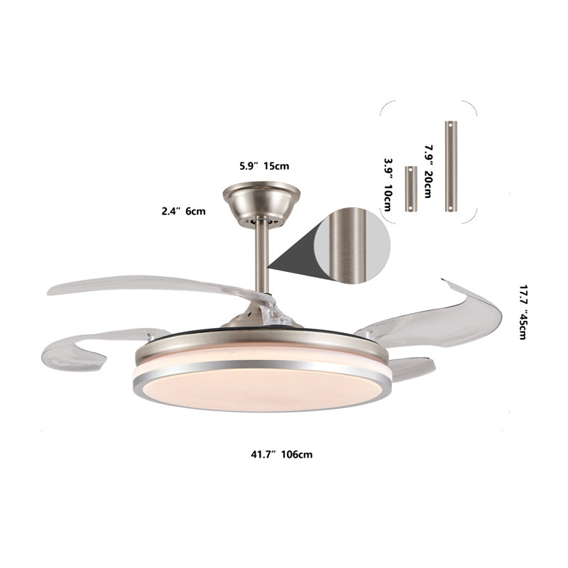 Ventilateur de plafond à DEL moderne 42 pouces à 2 niveaux avec lumière et télécommande, pales rétractables, moteur à courant continu réglable à 6 vitesses pour le salon, la chambre à coucher et la salle à manger