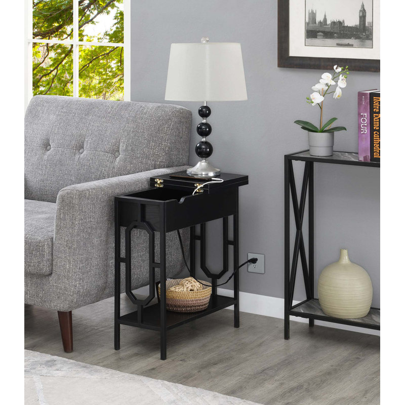 Minburn 24"H End Table with Storage and Built-In Outlets, Black