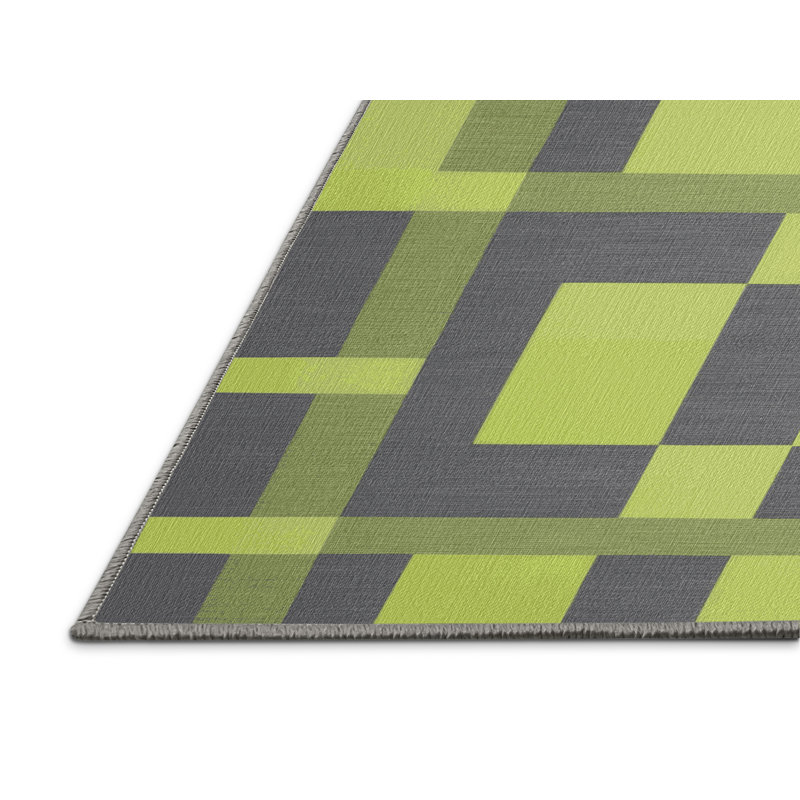 Tapis gris à carreaux lavable à la machine, Rond 6 pi
