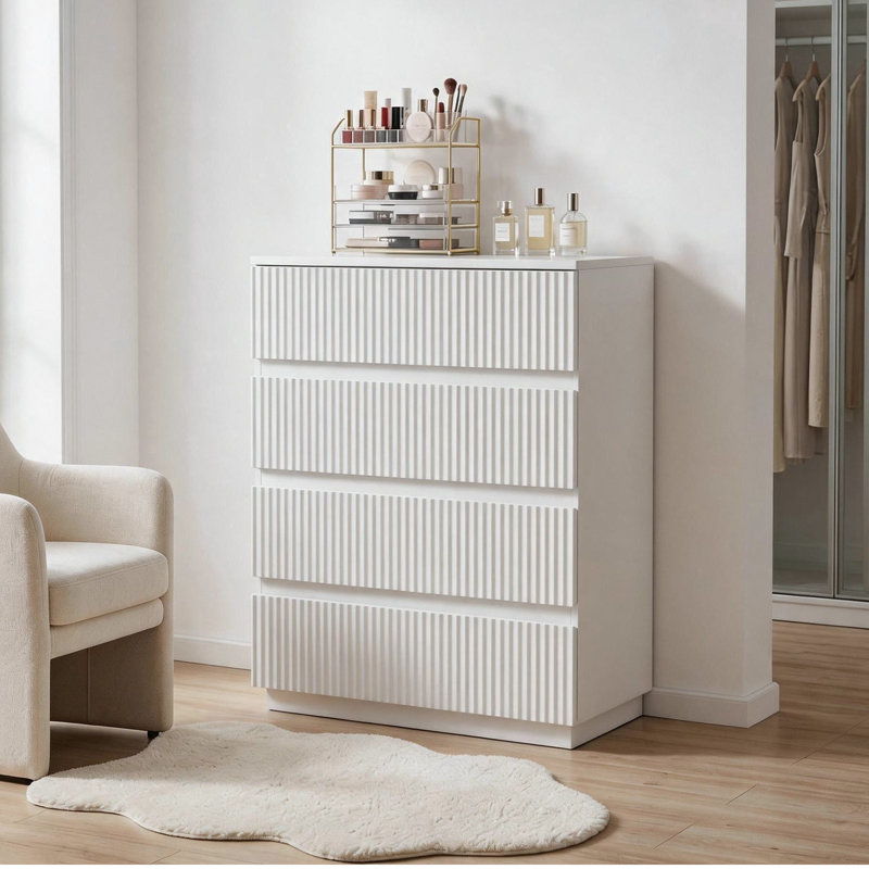 Armoire sans tiroir 23,62 pouces cannelée à 4 tiroirs, Blanc