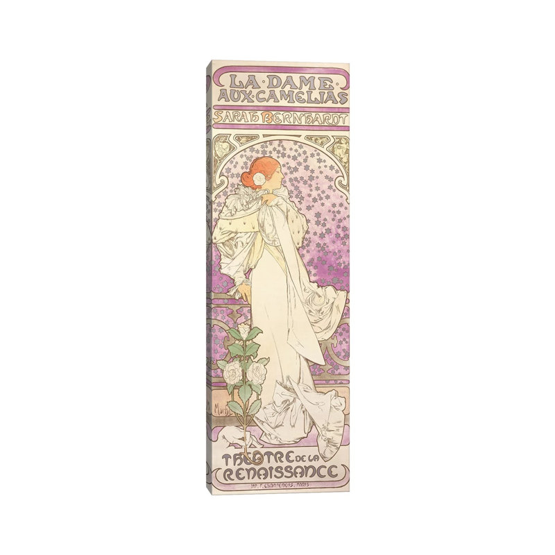 Sarah Bernhardt , La Dame Aux Camelias, At The Theatre De La Renaissance, 1896 by Alphonse Mucha - Wrapped Canvas Panoramic Print
