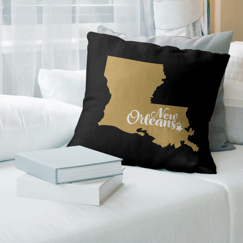 Coussin louisiana, Nouvelle-Orléans, 26 po x 26 po, Noir / Beige