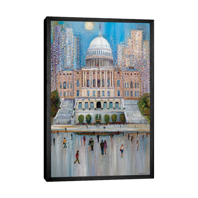 Washington DC Capitol by Ekaterina Ermilkina - Painting on Canvas, 66.04 cm H x 45.72 cm W, Black Framed