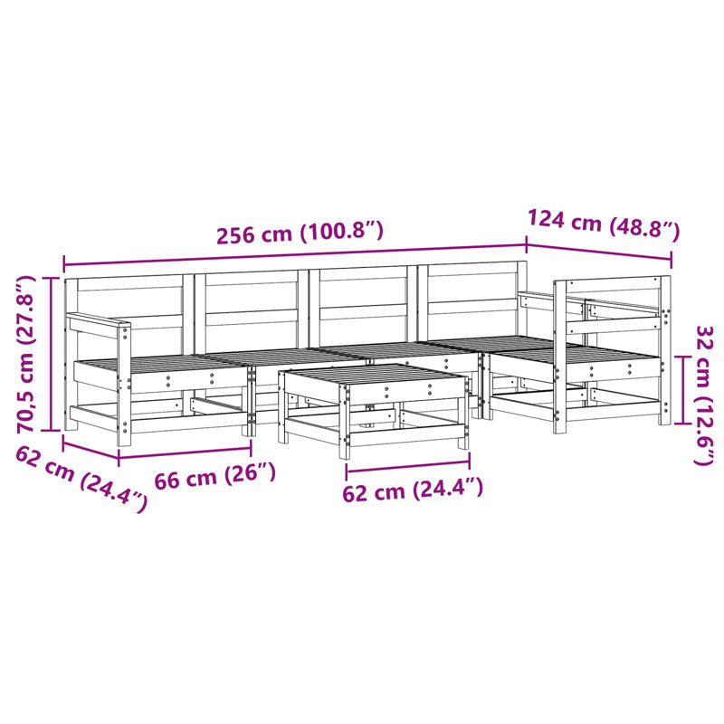  Garden Lounge Set 6 Pcs Solid Pine Wood Outdoor Furniture Modular Patio