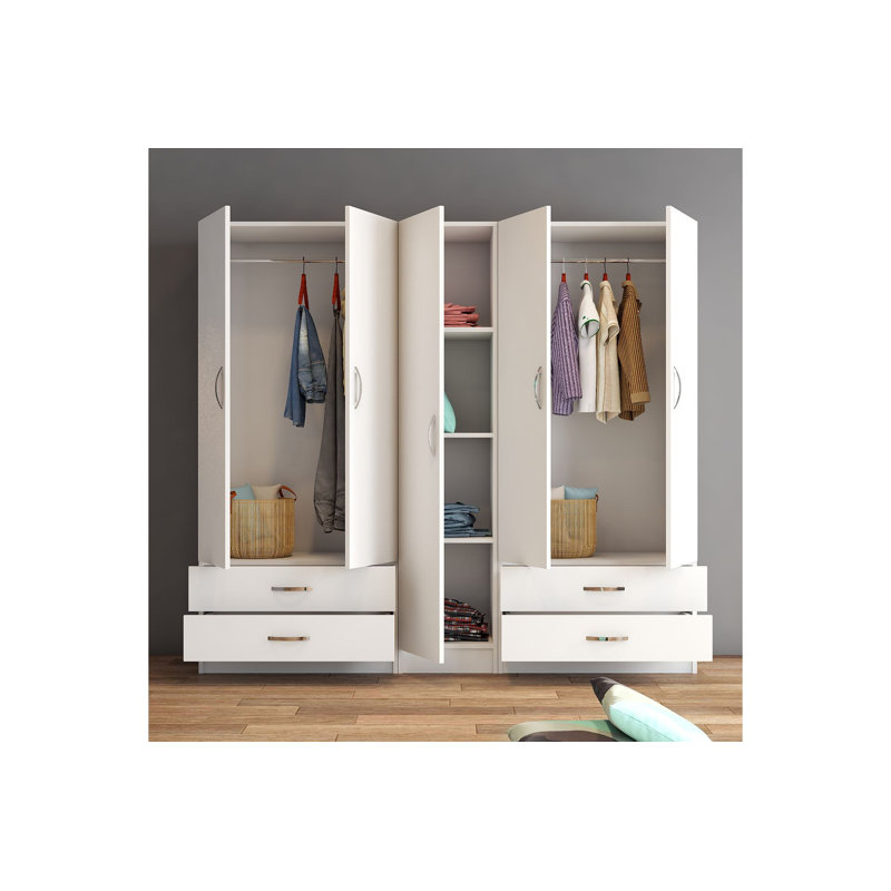 Modern White Wardrobe with Numerous Shelves, 78.7 x 71.5 x 18.3 inches | 100% Melamine Coated Particle Board, Thickness: 0.7 inches | Stylish Storage Solution for Bedroom & Closet Organization, Durable & Functional Design