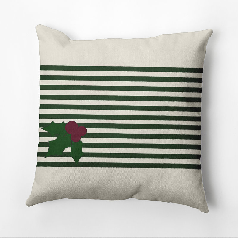 Housse de coussin et insert de coussin carré Holly, H 20 po x l 20 po, Ivoire/vert