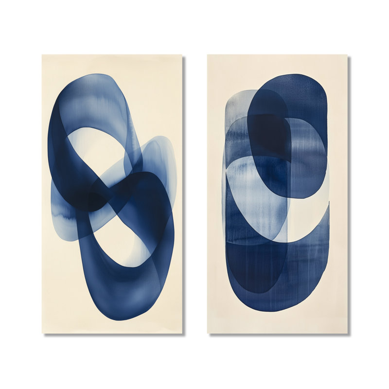 Blue Minimal Curves - ensemble de 2 décorations murales modernes en métal, 40" H x 40" W